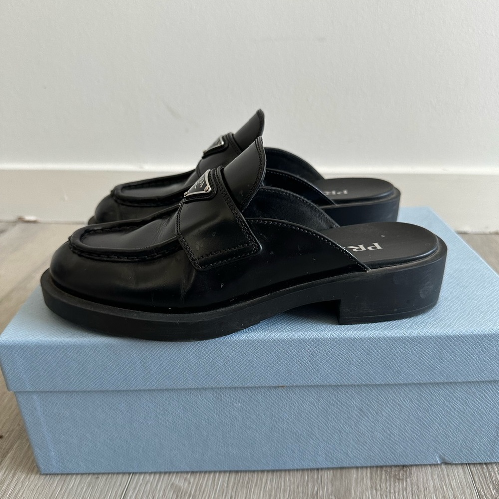Prada Brushed Leather Loafer Mules Sz 37